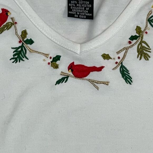Vintage Cardinal Long Sleeve Top Womens Studio Joy Embroidered Holiday Shirt 1X - Picture 3 of 5